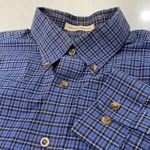 LL‎ Bean Men's Button Up Long Sleeve Blue White Black Wrinkle Resistant